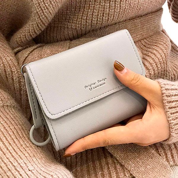 

new money small wallet women casual solid wallet fashion female short mini all-match korean students love small sac banan, Red;black