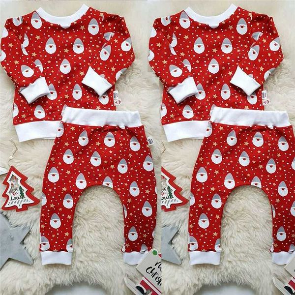 

6м-5y детская одежда набор для новорожденных мальчик девочка теплая одежда санта-клауса printed топы футболки леггинсы брюки xmas outfit, White
