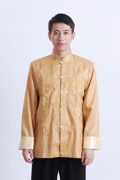 

middle-aged and elderly people's clothing tang jacket men's jacket long-sleeved chinese coat embroidered double dragon shirt men, Black;brown