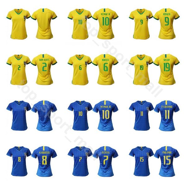 

women brazil jersey soccer neymar jr jesus coutinho marcelo silva firmino paulinho costa willian augusto lady football shirt kits uniform, Black;yellow