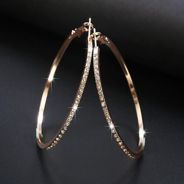

hoop & huggie meild crystal rhinestone round big ring earring for women vintage charms statement circular earrings party accessories jewelry, Golden;silver