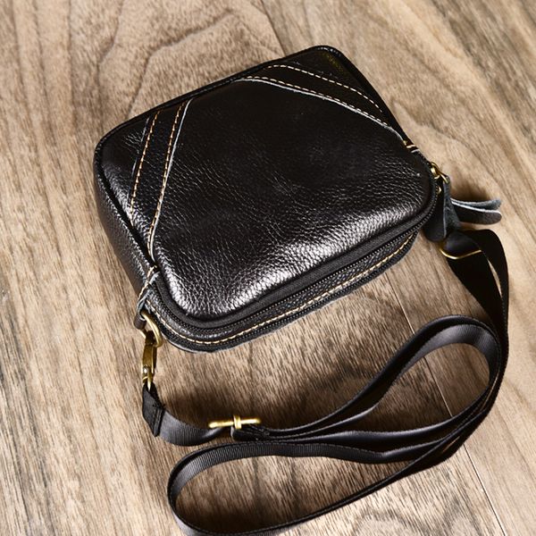 

new style leather mobile phone running bag men's multi-functional wear leather belt mini bag shoulder cross shoulder