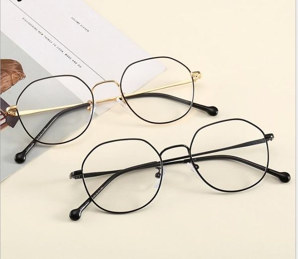 

new retro irregular glasses frame korean metal flat mirror kick-off can be equipped with myopia frames, White;black