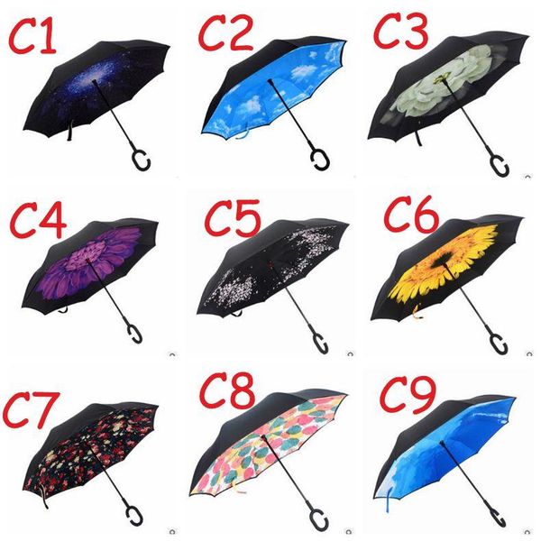 

design 46 colors windproof reverse umbrella double layer inverted umbrellas c handle umbrellas for car dhl free
