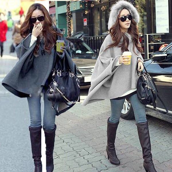 

women wind heavy plus size overcoat winter warm wool loose coat imitate woolen mid-length loose-fit jacket, Black