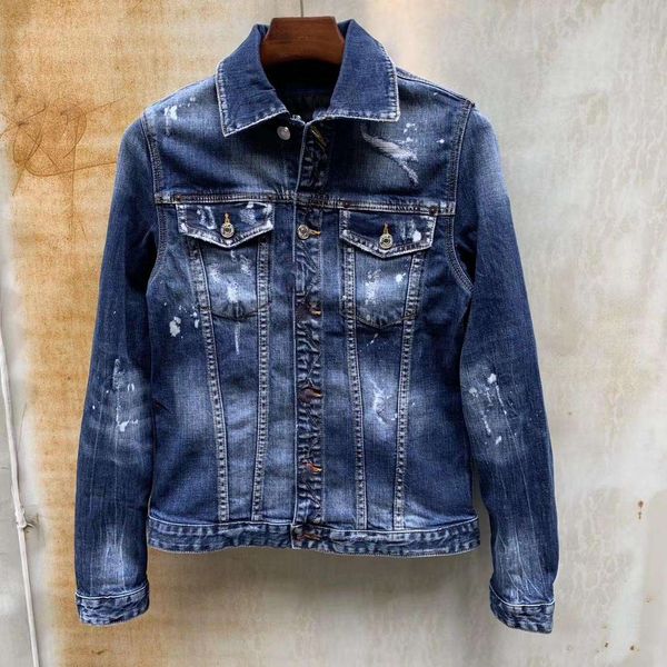 

mens fashion boutique jackets letter trend washed d2 denim jacket student couple with the same paragraph c12, Black;brown