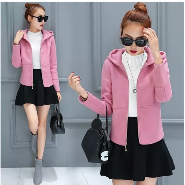 

woolen coat new spring autumn clothing hooded women wool coat thicken short jacket slim elegant women coats student 2072, Black