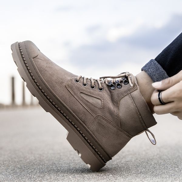 

men boots 2019 fashion winter suede outdoor snow ankle boots male lace up anti-slip booties british sneakers zapatos de hombre, Black