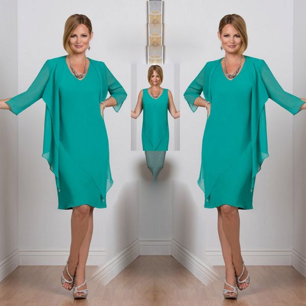 

элегантное шифоновое платье для мамы невесты с jacet длиной до колена свадебное платье для гостей плюс размер на заказ мамы вечерние платья, Black;red