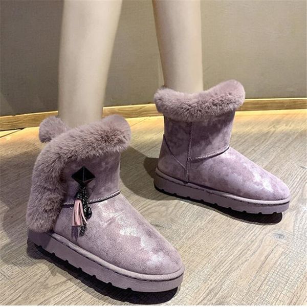 

agutzm warm winter snow boots pink bottom round toe women flat ankle boots non-slip fur women zapatos mujer botas y938, Black