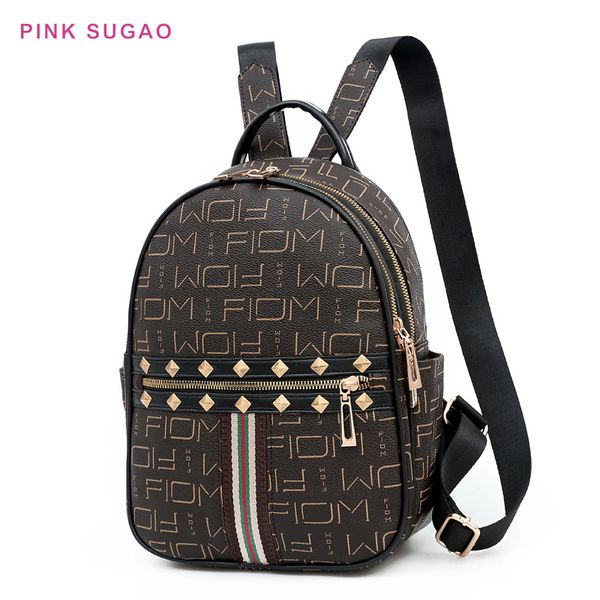 

pink sugao women backpack new fashion bhp backpacks designer pu leather shoulder bag student school bag with rivet casual backpacks
