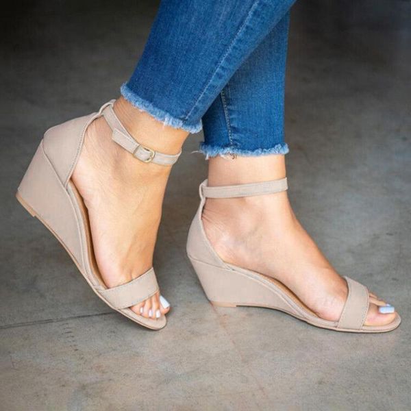 

sagace shoes 2019 summer women ladies pure color flock buckle ankle strap large size casual buckle wedge sandals mujer may23 y200620, Black