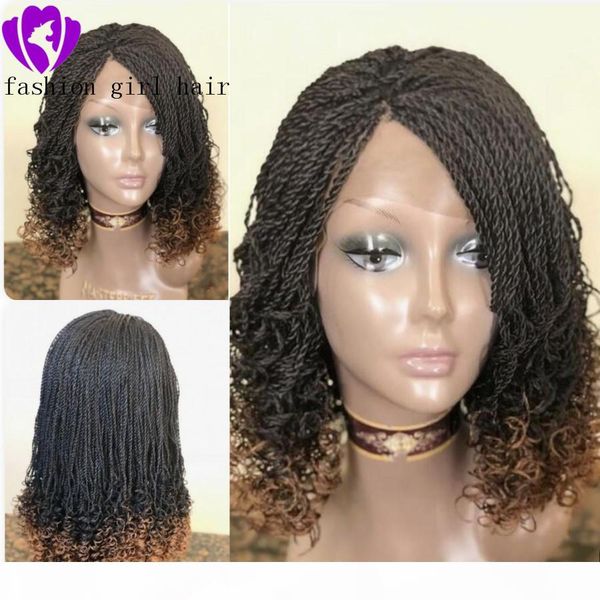 

мода 180density короткая коробка косами курчавый парик синтетический фронт парик шнурка ombre плетение волос короткий твист парик шнурка для, Black;brown