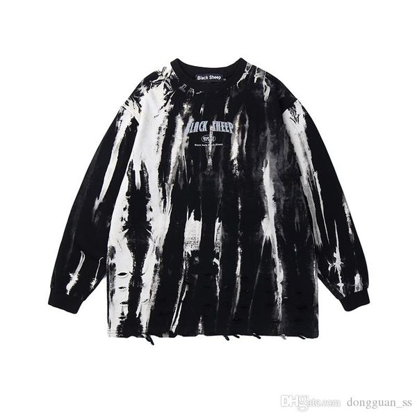 

tie die painted crew neck loose pullover mens t shirt streetwear hip hop couple tshirt harajuku retro harajuku t-shirt, White;black