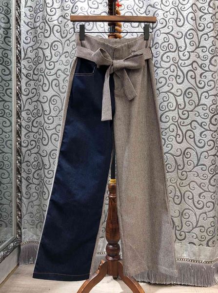 

2019 winter new women high waist strap stitching denim slacks 1014, Black;white