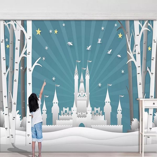 

custom large mural 3d wallpaper nordic cartoon creative birch forest castle bedroom mural tv back wall decor deep 5d embossed