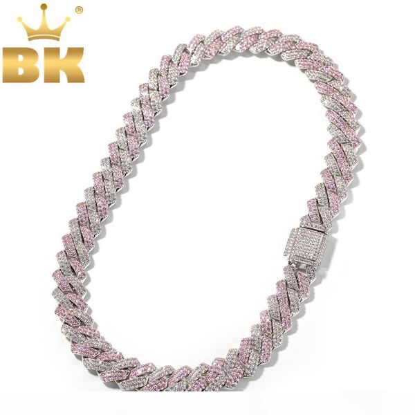 

the bling king micro paved cubic zirconia two-tone prong link choker cubans 13mm white & pink necklace women luxury jewelry, Silver