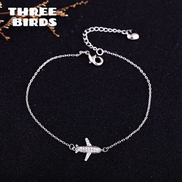 

tiny trendy silver color pave cubic zirconia airplane adjustable bracelet luxury delicate crystal bracelets for women jewelry, Black