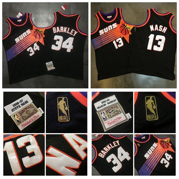 

men phoenix suns 13 steve nash charles 34 barkley mitchell & ness black 1992-93 1996-97 hardwoods classics swingman jersey, Black;red
