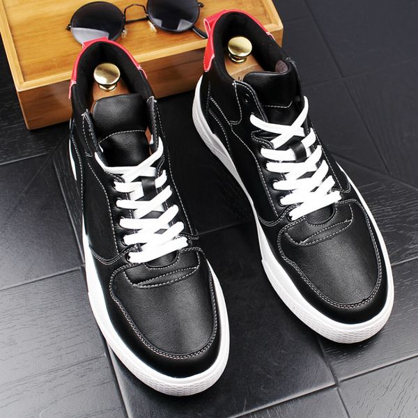 

korean style men luxury fashion genuine leather boots flats platform shoes dress collocation ankle boot spring autumn zapatos, Black