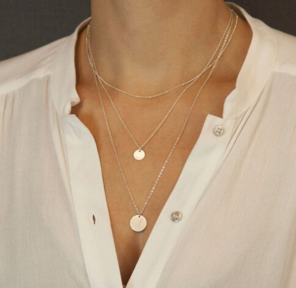 

silver or gold layered necklaces set/set of 3 layered necklaces personalized disk layering and long