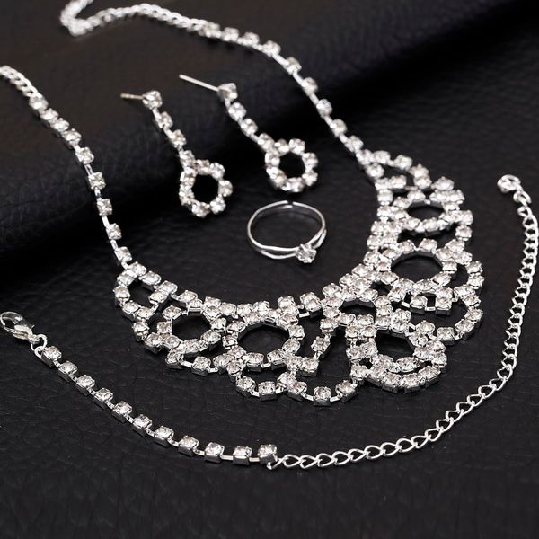 

Bling Crystal Wedding Bridal Jewelry Sets Silver Jewelry Set Rhinestone Wedding Jewelry Necklace Earrings Sets for Women