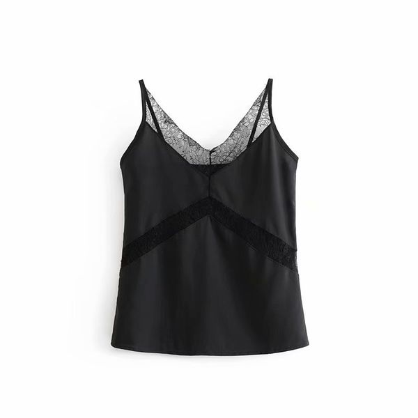 

qichen 35-9808 european and american fashion lace stitching condole top, White