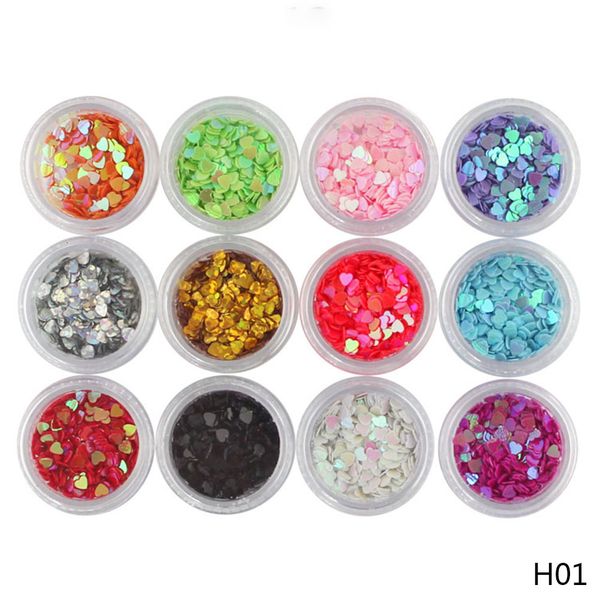 

12 colors/set shiny ultrathin sequins colorful heart/ stars shape nail glitter tips manicure 3d diy nail art sequins, Silver;gold