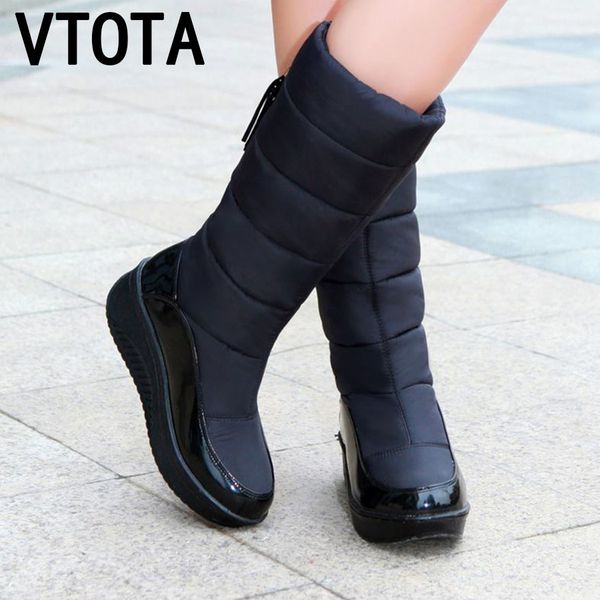 

vtota snow boots women winter warm platform fur fringe shoes wedges heels knee high boots women leather boots bota women shoes t200106, Black