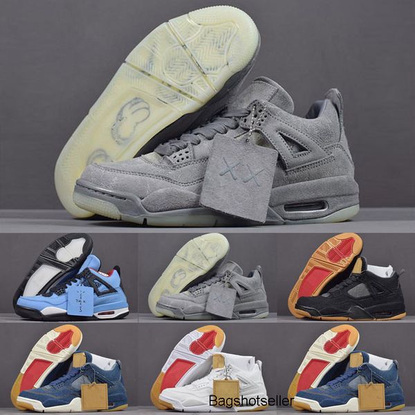 

new chea sale jumpman 4 travis x houston graffiti black white blue denim kids basketball shoes mens trainers 4s sneakers