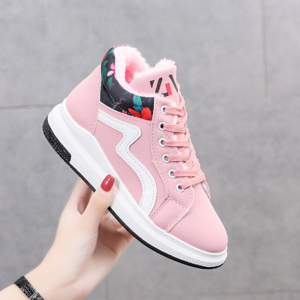 

fashion warm plush snow boots floral print thick sole platform winter boots plus size ankle for women casual shoes woman, Black