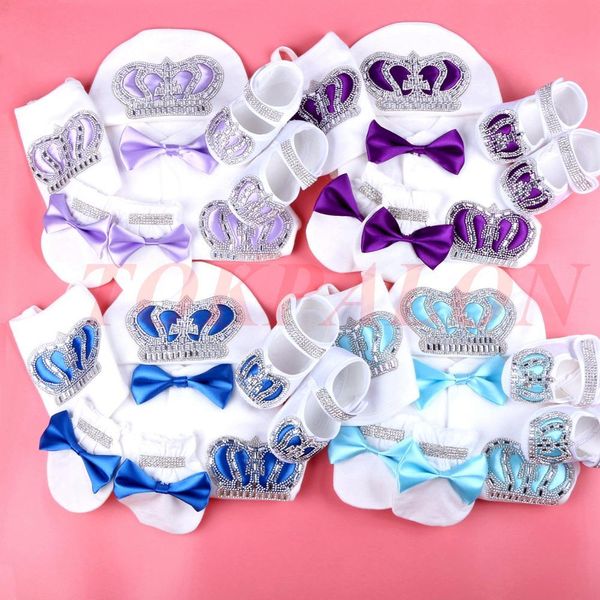 

0-3 month newborn baby clothes boy baby jumpsuit cotton rhinestone crown jurk ribbon jurken white jurkje baby pajamas set boy t200325, Blue