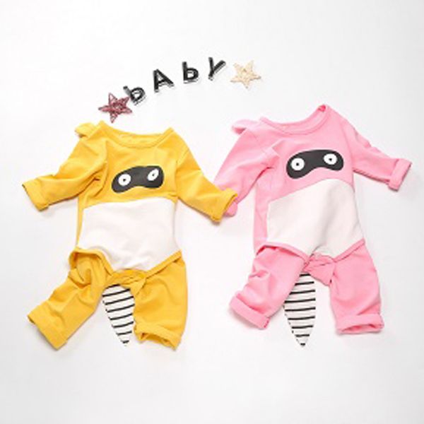 

newborn infant baby boys girls clothes autumn clothing cartoon raccoon romper solid pant baby outfits set roupas infantis menina, White