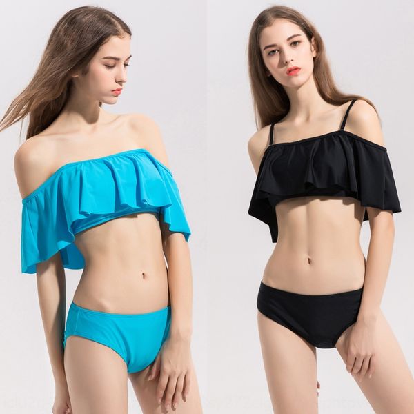 

bai lan lotus edge solid color split bikini sling swimsuit sling nylon bikini swimsuit, White;black