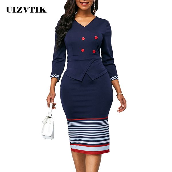 

summer autumn dress women 2019 casual plus size slim office pencil bodycon dresses elegant vintage v neck split party dress, Black;gray