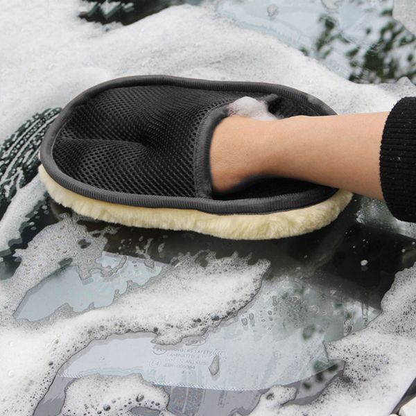 

1pc super soft lambswool car care wash mideep pile cleaning glove washing glove artificial wool black