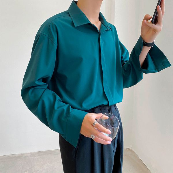 

men's casual shirts dress shirt fashion solid color business men streetwear social loose korean long-sleeved, White;black
