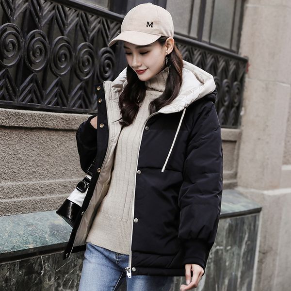 

winter down jacket women hooded korean white duck down coat fashion puffer jacket parka abrigos mujer invierno 2019 8803 kj2862, Black