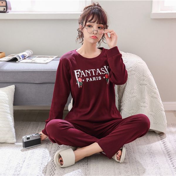 

2019 women pajamas set o neck long-sleeved pajamas letter printing trousers set, Blue;gray