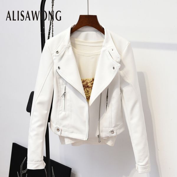 

new spring autumn outerwear women slim white faux leather jacket fashion street ladies punk black short coats biker moto jacket