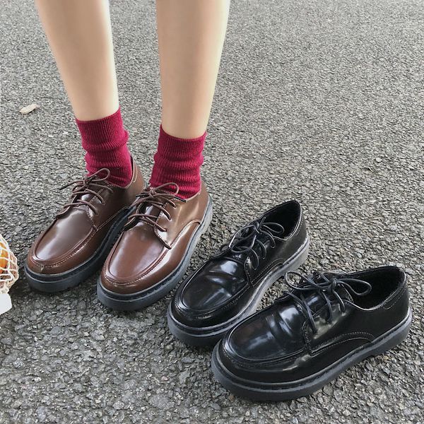 

round toe shoes woman 2019 british style autumn dress flats women all-match oxfords women's modis casual female sneakers new, Black
