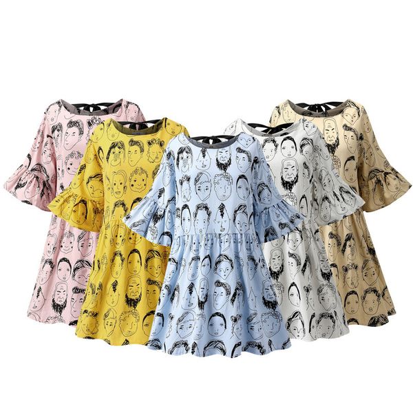 

womens designer cotton and linen lotus leaf sleeve bow printed dressp31w, Black;gray