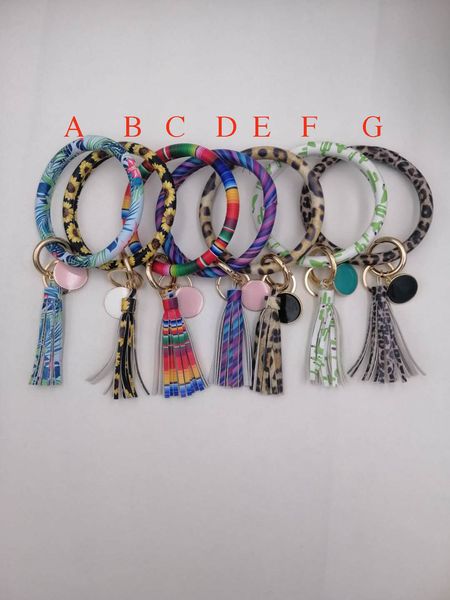 

pu leather tassel bracelet personalized sunflower serape leopard leather bracelets o key ring circle bracelet wristlet charm bangle, Golden;silver