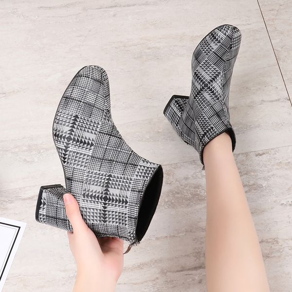 

shoes fashion boots woman lace up low heels booties winter footwear booties ladies boots-women round toe punk autumn mid calf, Black