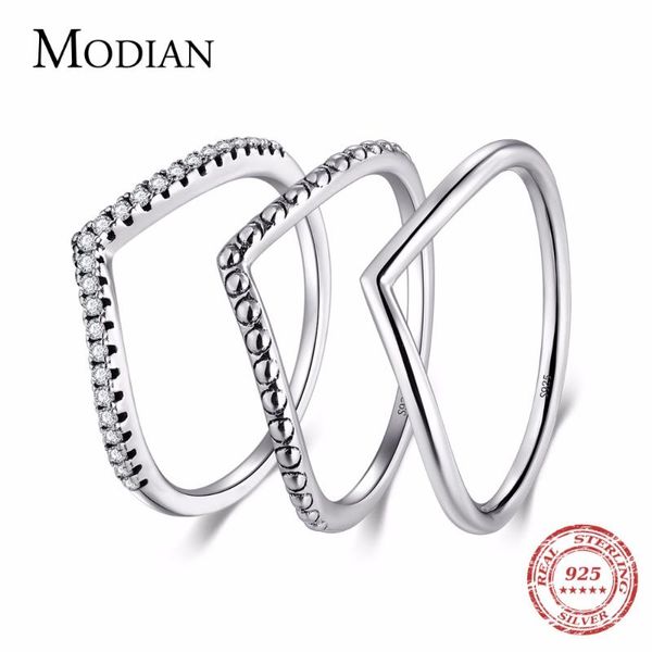 

modian 2020 new stackable 100% 925 sterling silver simple fashion geometric ring classic finger fine popular jewelry for women, Golden;silver