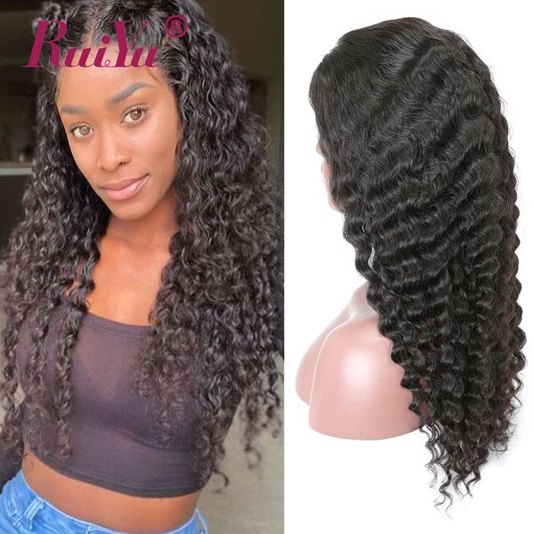 

глубокая волна парики glueless фронта шнурка человеческих волос парики предварительно сорвал малайзии реми натуральные волосы глубокая волна, Black