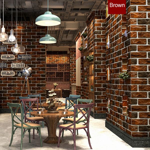 

rustic vintage 3d faux stones wallpaper roll waterproof pvc retro industrial loft wall paper red brown grey blue washable