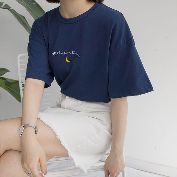 

женщины дизайнер одежды женщины дизайнер tshirts 2019 new cute moon печатается с коротким рукавом рубашки летние casual match tee shirt hara, White