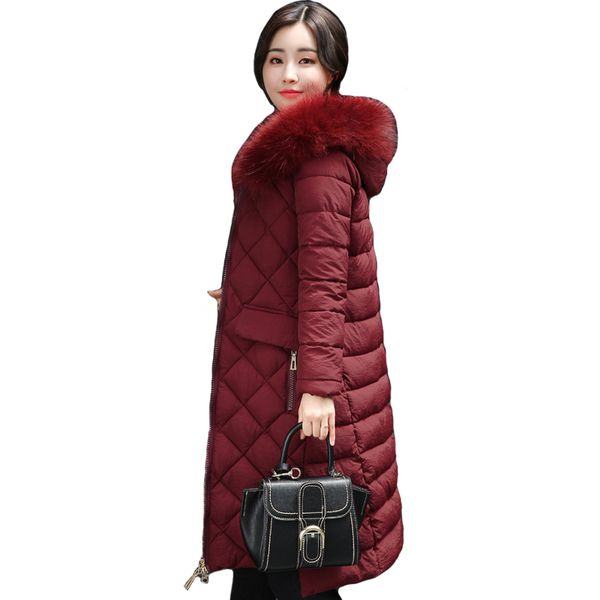 

высокое качество с капюшоном женщин зимняя куртка теплый сгущает хлопок мягкий длинная куртка плюс размер 4xl 3xl женское пальто с застежкой, Black