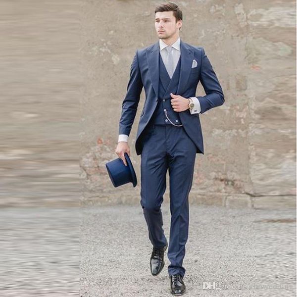 

navy blue italian men suits wedding groom tuxedos 3 pieces (jacket+pants+vest) bridegroom suits man blazer, Black;gray